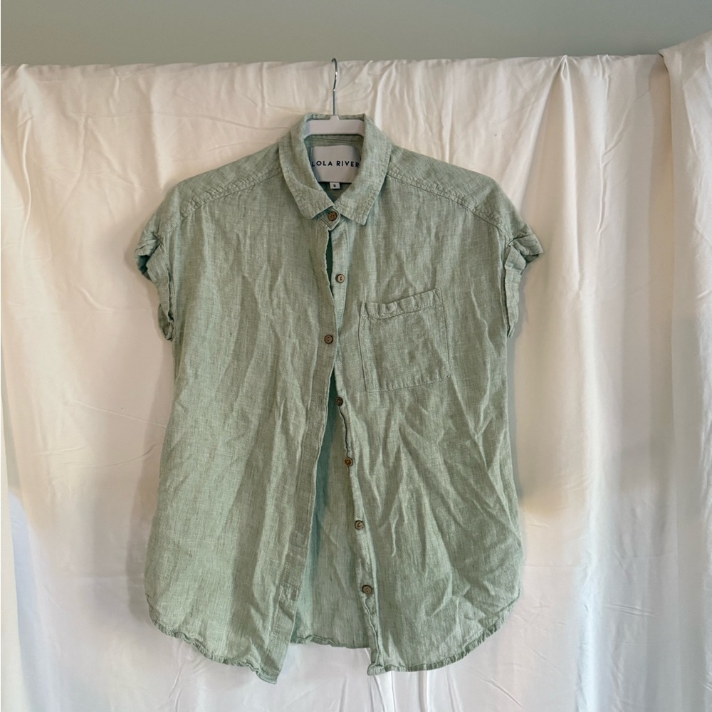 float green button down